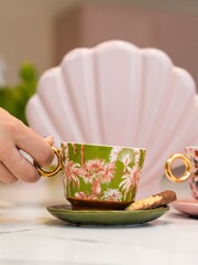 Eleanor Bowmer Green Palm Cup & Saucer - Image 1 of 4