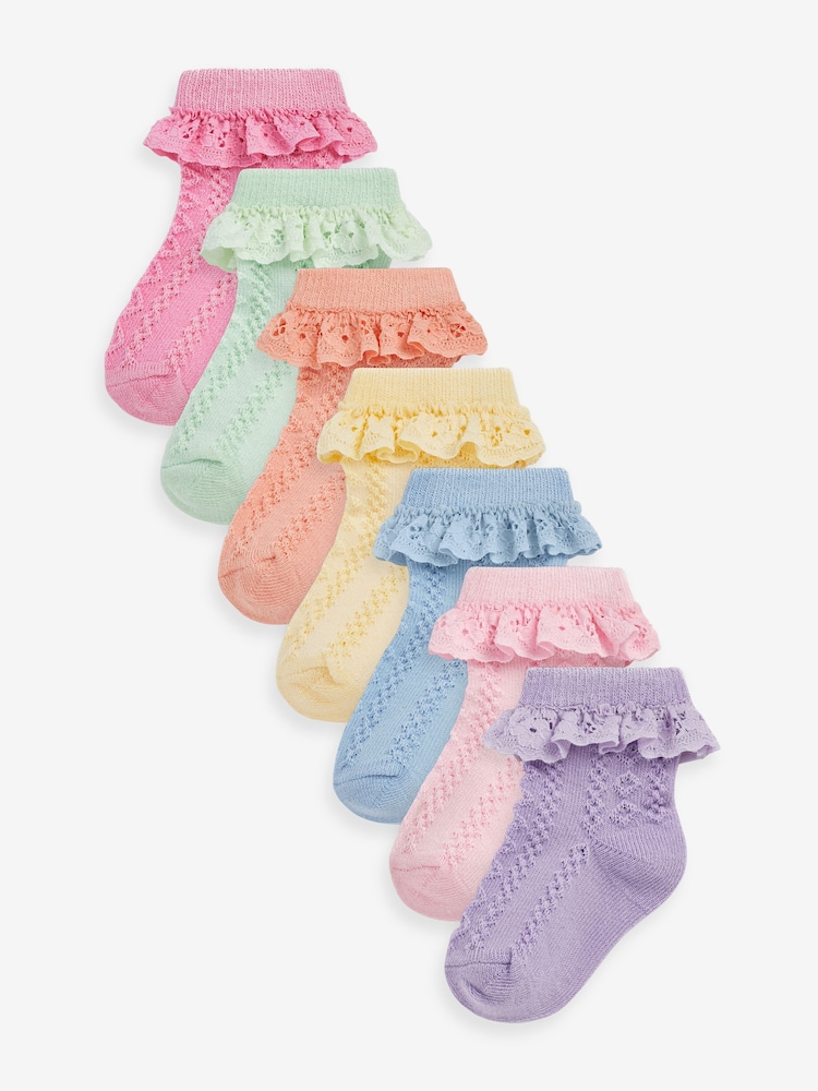 Pastel Lace Baby Socks 7 Pack (0mths-2yrs) - Image 1 of 8