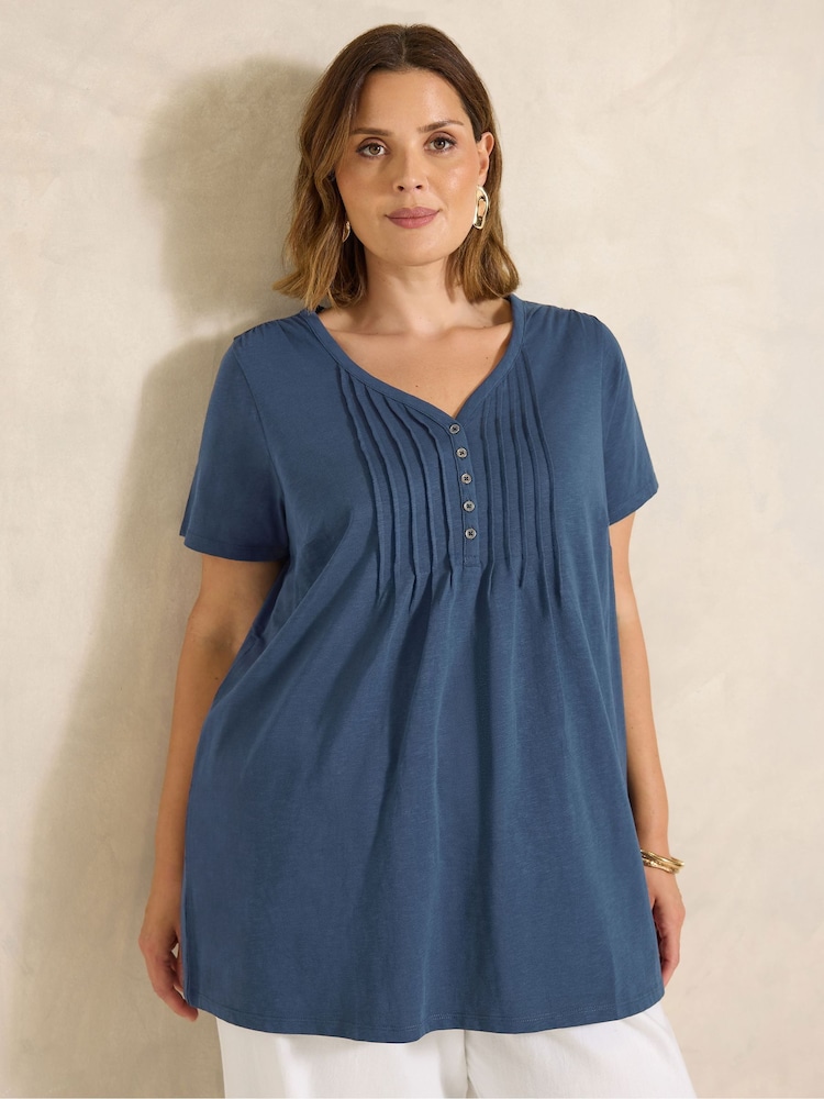 Evans Blue Short Sleeve Henley Top - Image 1 of 5 Evans Blue Short Sleeve Henley Top - Image 1 of 5