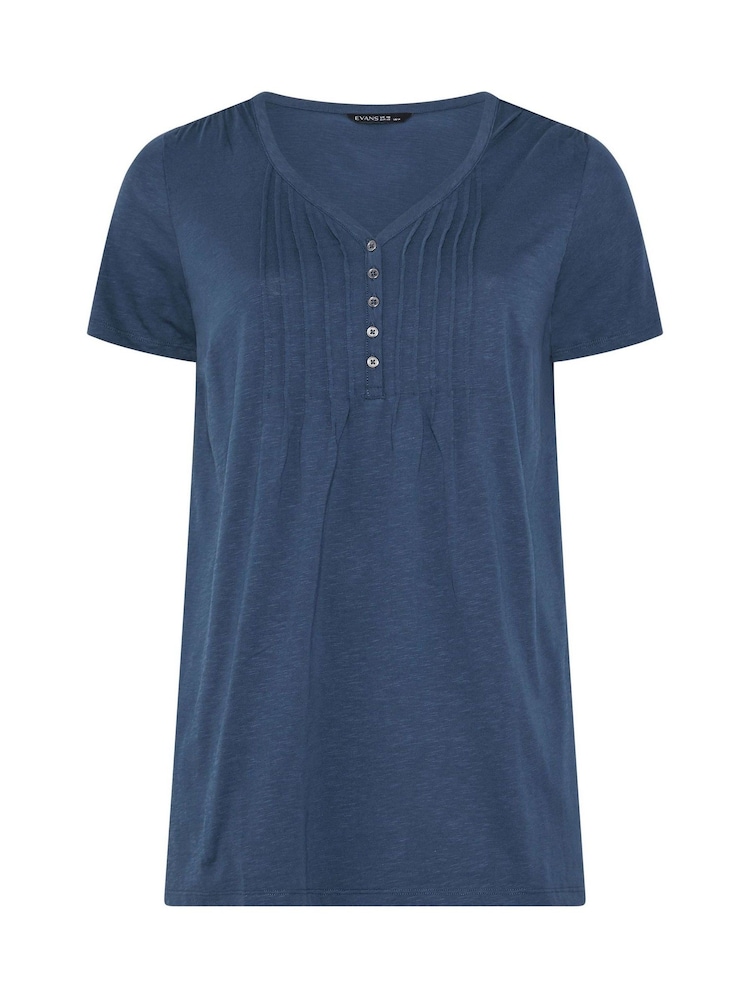 Evans Blue Short Sleeve Henley Top - Image 5 of 5 Evans Blue Short Sleeve Henley Top - Image 5 of 5