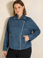 Evans Blue Suedette Biker Jacket - Image 1 of 5