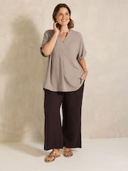 Evans Brown Short Sleeve Utility Blouse - Image 2 of 5