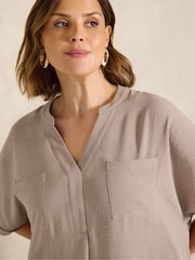 Evans Brown Short Sleeve Utility Blouse - Image 3 of 5