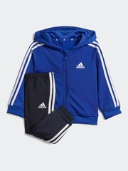 adidas Blue Sportswear Essentials Shiny Hooded Tracksuit - Image 1 of 4