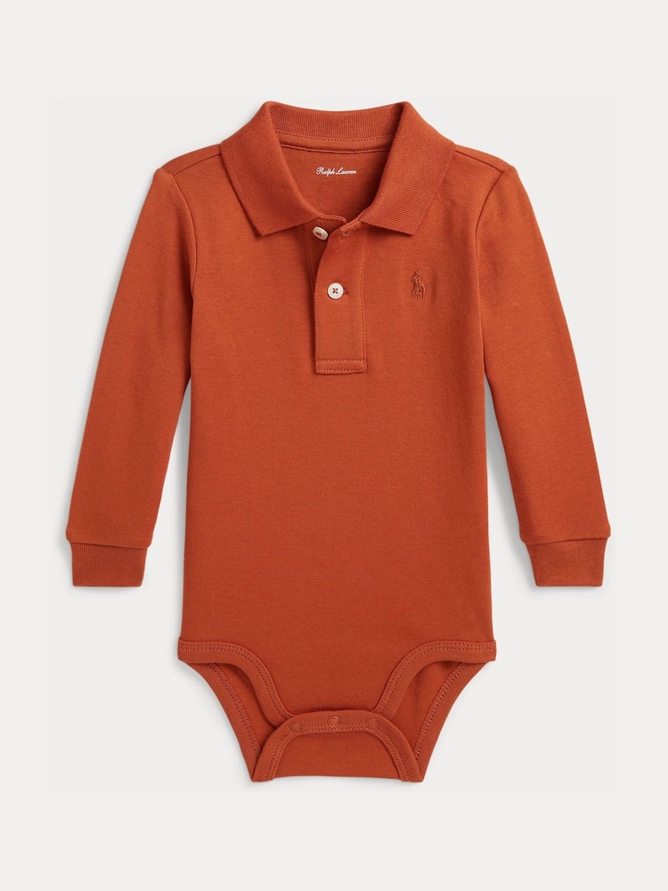 Polo Ralph Lauren Orange Polo Long Sleeve Bodysuit - Image 1 of 3 Polo Ralph Lauren Orange Polo Long Sleeve Bodysuit - Image 1 of 3