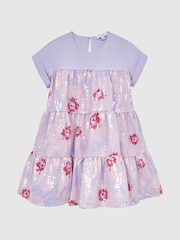 Reiss Lilac Lucie Sequin Print Tiered Dress - Image 2 of 7