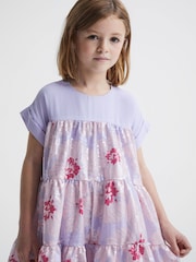 Reiss Lilac Lucie Sequin Print Tiered Dress - Image 3 of 7