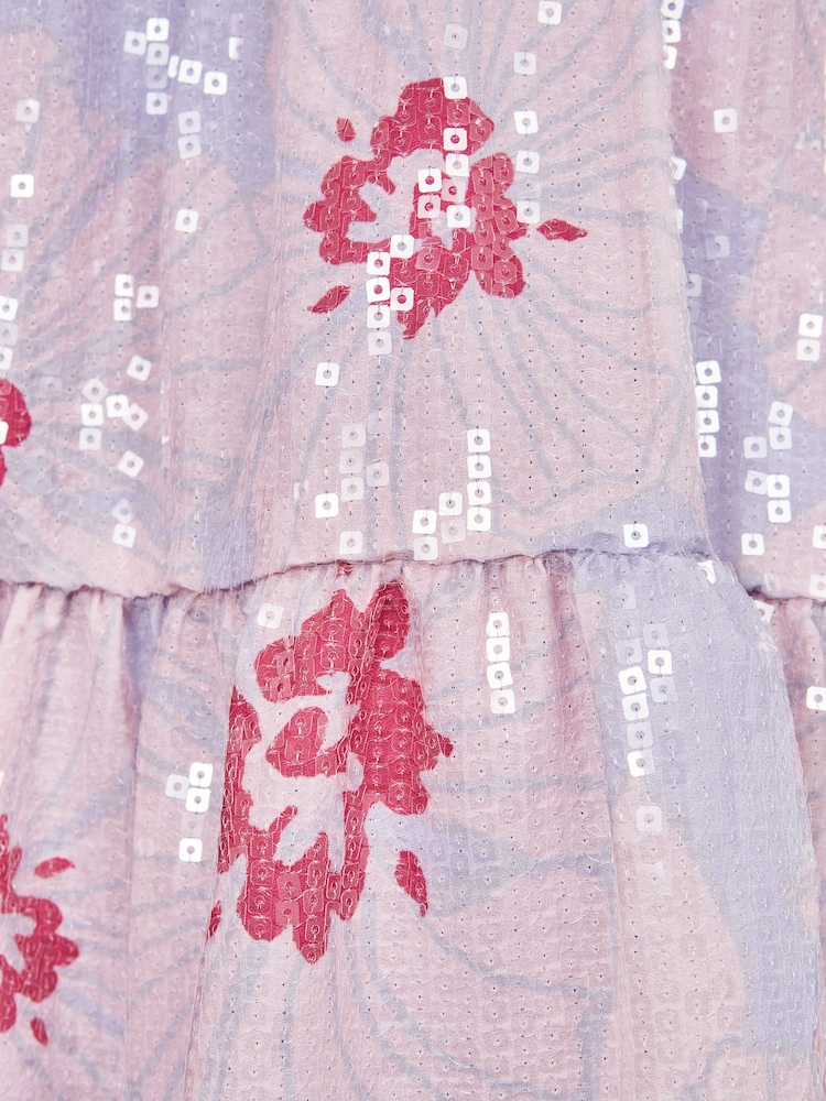 Reiss Lilac Lucie Sequin Print Tiered Dress - Image 7 of 7