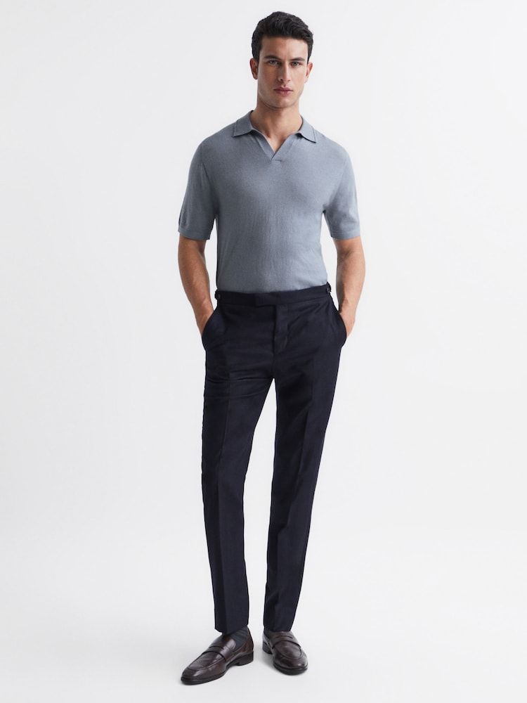 Reiss Dove Blue Duchie Merino Wool Open Collar Polo Shirt - Image 1 of 6 Reiss Dove Blue Duchie Merino Wool Open Collar Polo Shirt - Image 1 of 6