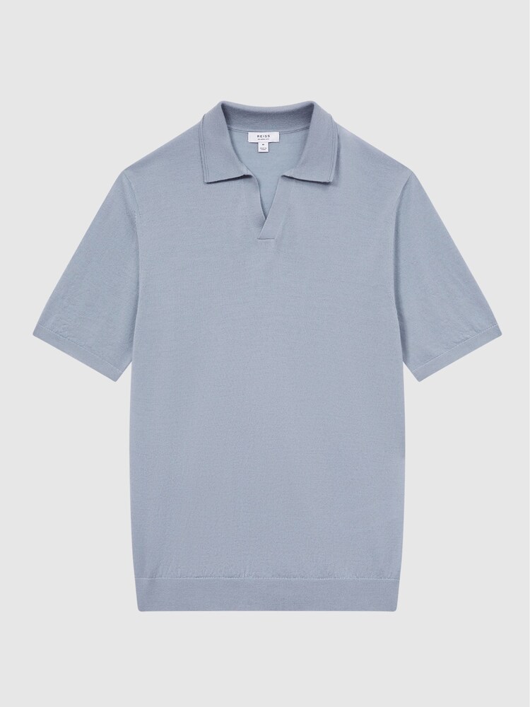 Reiss Dove Blue Duchie Merino Wool Open Collar Polo Shirt - Image 2 of 6 Reiss Dove Blue Duchie Merino Wool Open Collar Polo Shirt - Image 2 of 6