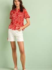 Red Floral Short Sleeve Shirred Shirt - Image 2 of 5