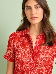 Red Floral Short Sleeve Shirred Shirt - Image 4 of 5