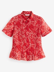 Red Floral Short Sleeve Shirred Shirt - Image 5 of 5