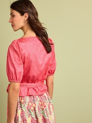Roza cvetlična Morris & Co. - Roza ovita cvetlična majica z napihnjenimi rokavi Morris &Co. Mallow - Slika 2 iz 5