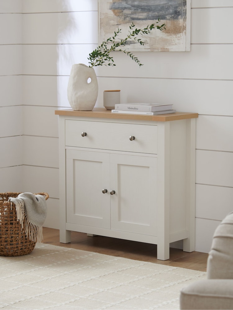 Cream Malvern Oak Effect Small Slim Sideboard - Image 1 of 8