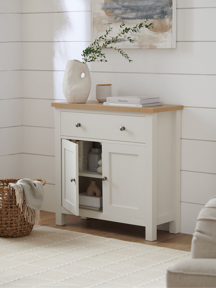 Cream Malvern Oak Effect Small Slim Sideboard - Image 2 of 8