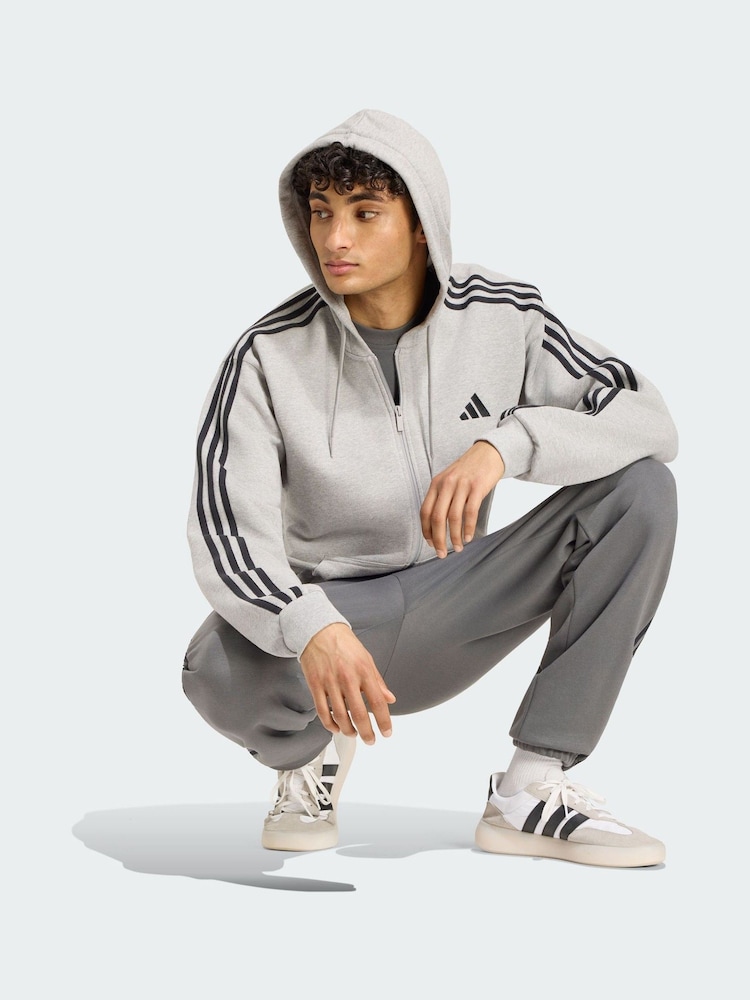 adidas Grey Essentials 3-Stripes French Terry Full-Zip Hoodie - Image 1 of 5