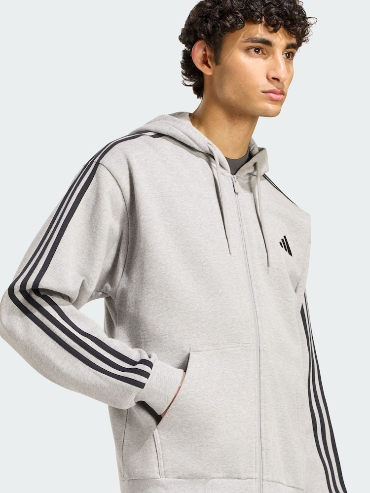 adidas Grey Essentials 3-Stripes French Terry Full-Zip Hoodie - Image 2 of 5