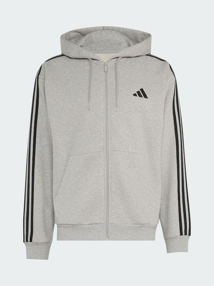 adidas Grey Essentials 3-Stripes French Terry Full-Zip Hoodie - Image 5 of 5