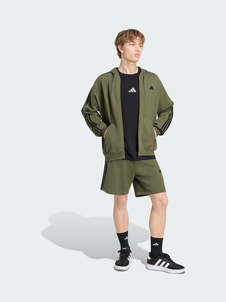 adidas Green Essentials 3-Stripes French Terry Full-Zip Hoodie - Image 1 of 5 adidas Green Essentials 3-Stripes French Terry Full-Zip Hoodie - Image 1 of 5