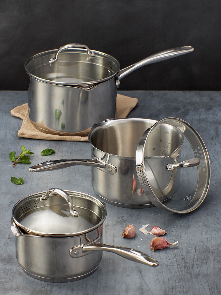 Stellar Stellar 7000 Three Piece Draining Saucepan Set - Image 1 de 2