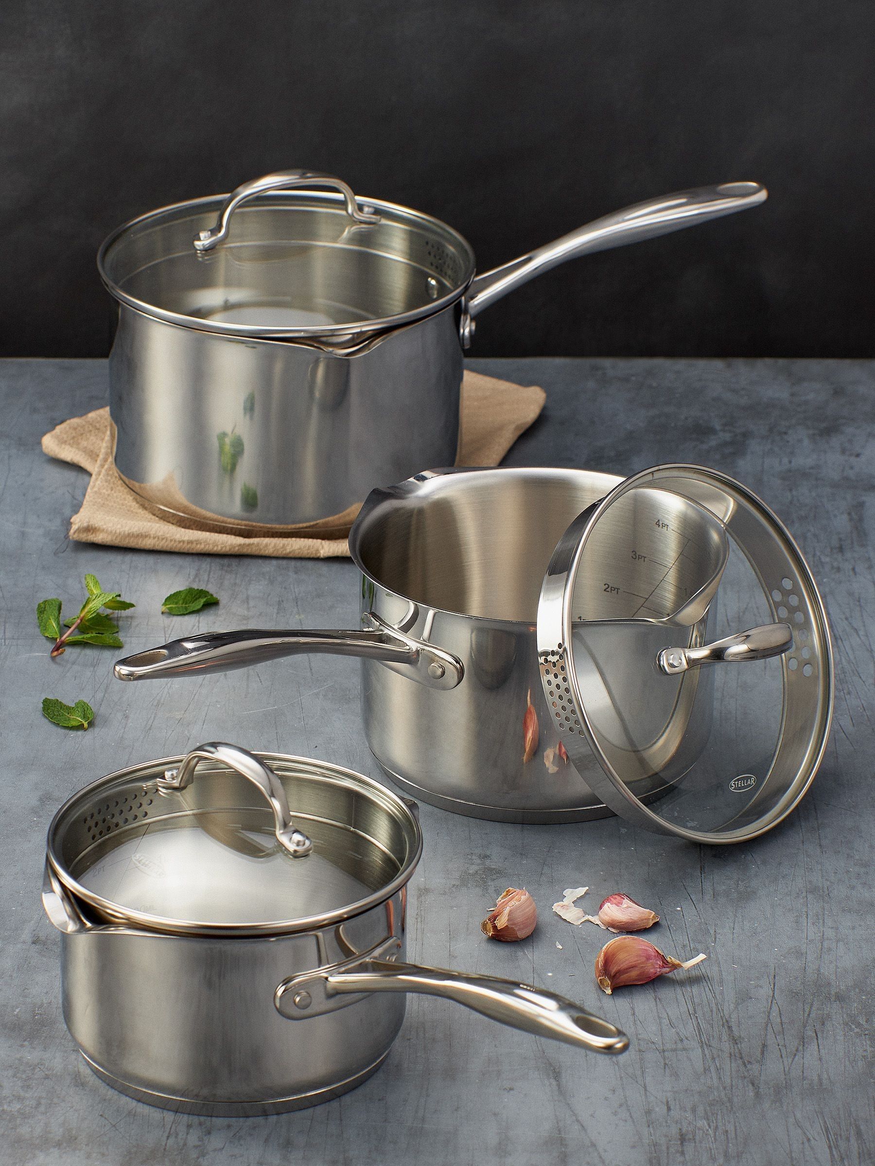 Uniware 6-Piece Stainless Steel Saucepan Set With Lids – 1/1.6/2.3 Qt, Silver, Induction/Gas Compatible