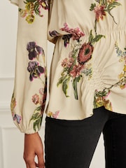 Preen/Ecru geblümt - Langärmelige One-Shoulder-Bluse mit Rüschen - Bild 5 von 6