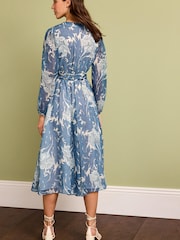 Morris & Co Blue Print Morris & Co.Tulip Blue Print Wrap Midi Dress - Image 3 of 5