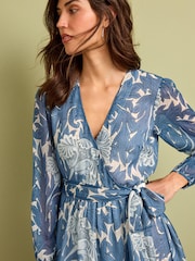 Morris & Co Blue Print Morris & Co.Tulip Blue Print Wrap Midi Dress - Image 4 of 5