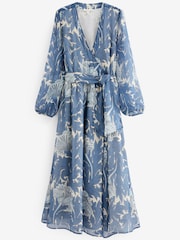 Morris & Co Blue Print Morris & Co.Tulip Blue Print Wrap Midi Dress - Image 5 of 5