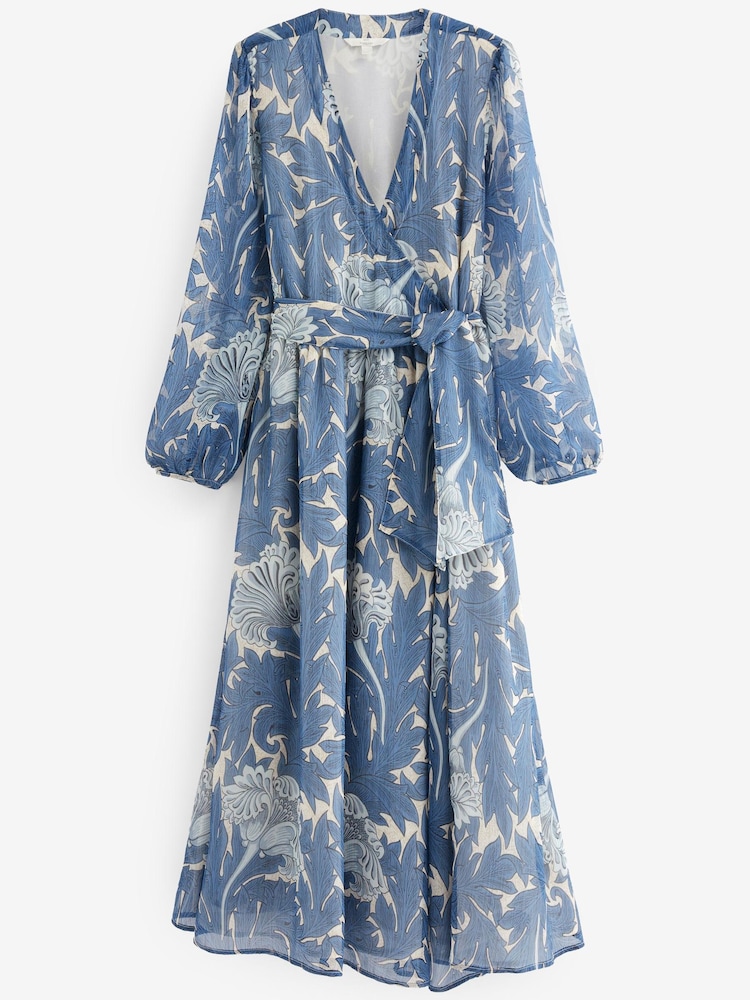 Morris & Co Blue Print Morris & Co.Tulip Blue Print Wrap Midi Dress - Image 5 of 5
