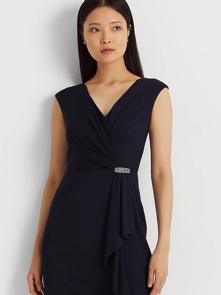 Lauren Ralph Lauren Navy Stretch Wrap Rylan Dress - Image 4 of 4 Lauren Ralph Lauren Navy Stretch Wrap Rylan Dress - Image 4 of 4