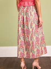 Morris & Co Pink Floral Morris & Co. Daffodil Pink Floral Cotton Waisted Midi Skirt - Image 2 of 5