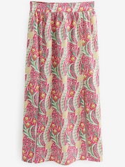 Morris & Co Pink Floral Morris & Co. Daffodil Pink Floral Cotton Waisted Midi Skirt - Image 5 of 5