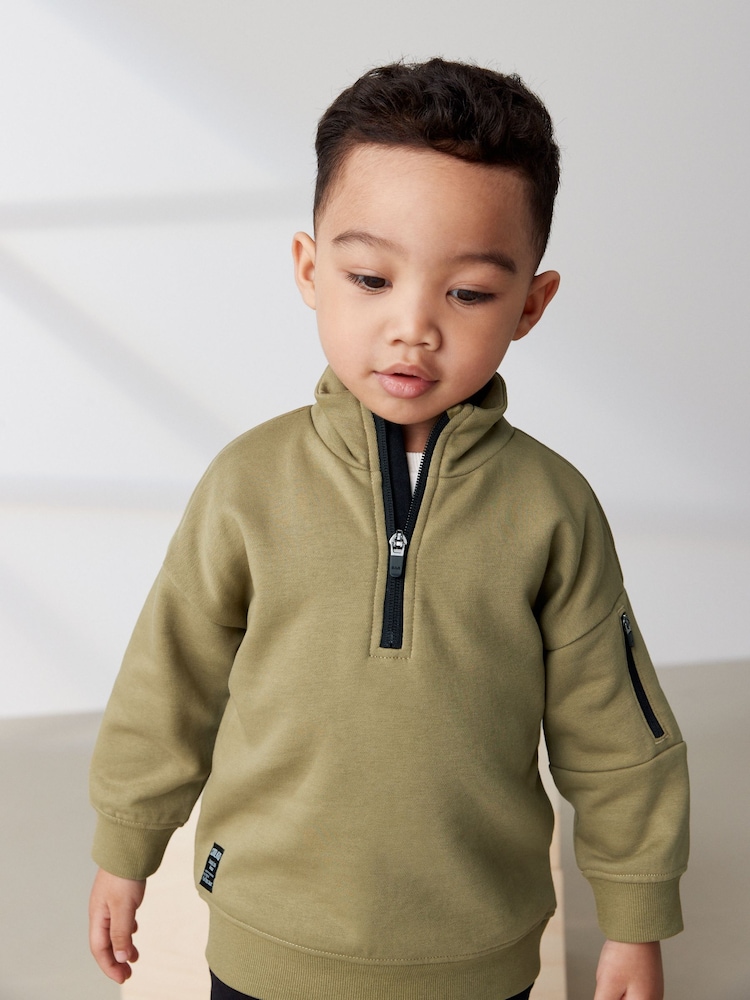 Khaki Green/black Funnel Neck Sweatshirt and Jogger Set (3mths-7yrs) - Image 1 of 4 Khaki Green/black Funnel Neck Sweatshirt and Jogger Set (3mths-7yrs) - Image 1 of 4