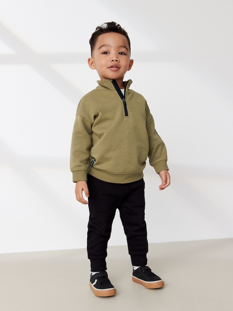 Khaki Green/black Funnel Neck Sweatshirt and Jogger Set (3mths-7yrs) - Image 2 of 4 Khaki Green/black Funnel Neck Sweatshirt and Jogger Set (3mths-7yrs) - Image 2 of 4