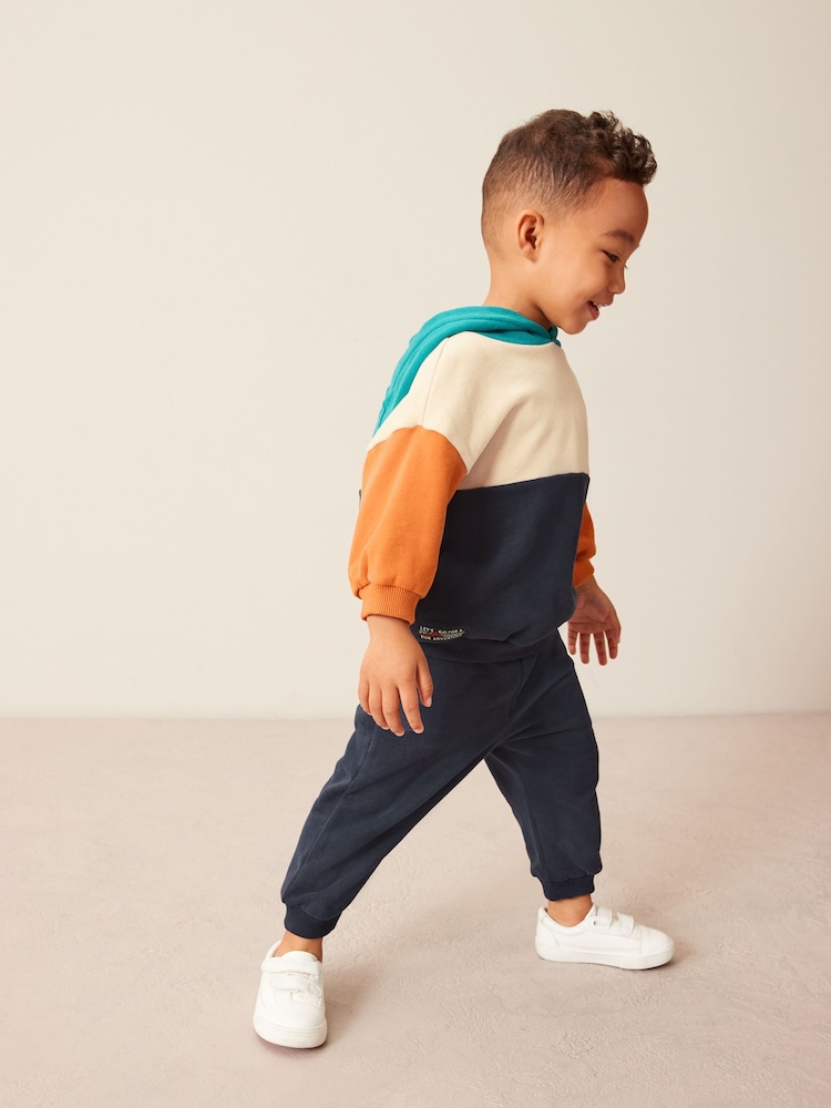 Navy Blue/Tan Brown Colourblock Hoodie and Jogger Set (3mths-7yrs) - Image 2 of 9
