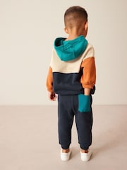 Navy Blue/Tan Brown Colourblock Hoodie and Jogger Set (3mths-7yrs) - Image 3 of 9