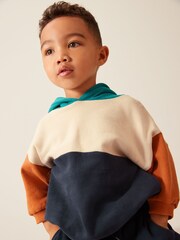Navy Blue/Tan Brown Colourblock Hoodie and Jogger Set (3mths-7yrs) - Image 4 of 9