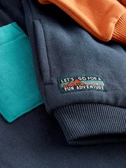 Navy Blue/Tan Brown Colourblock Hoodie and Jogger Set (3mths-7yrs) - Image 9 of 9