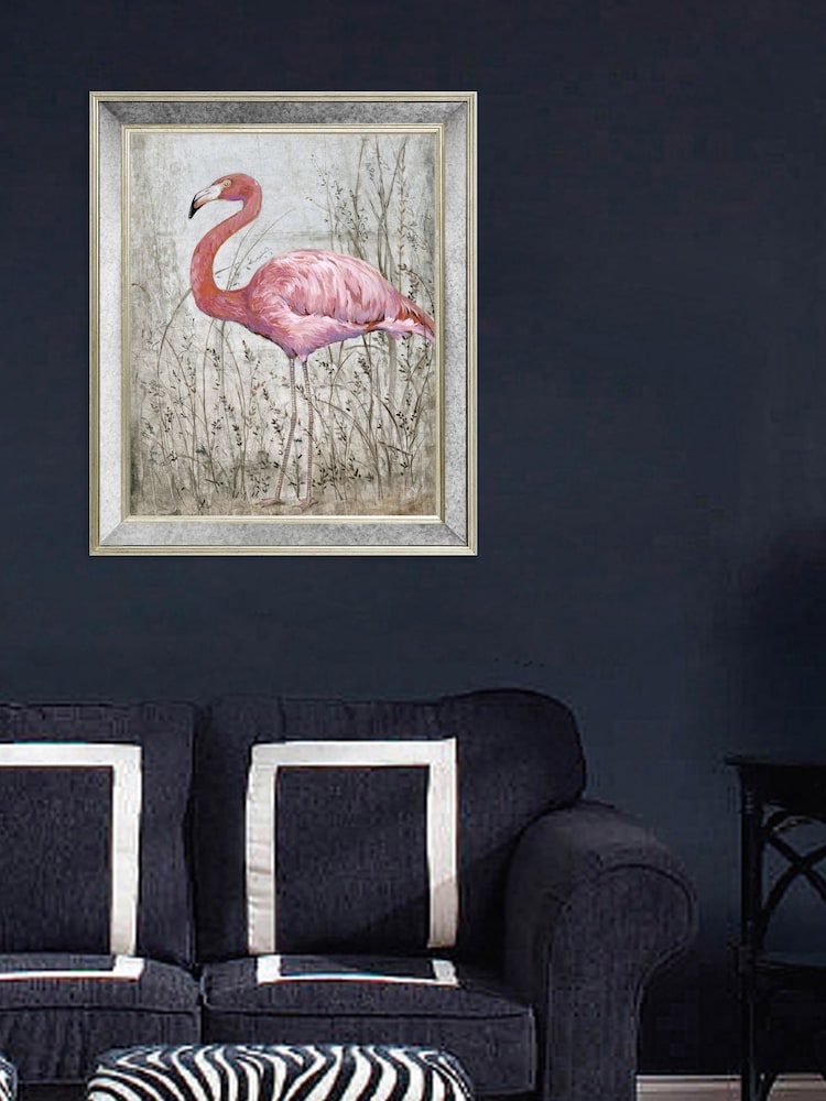Brookpace Lascelles Pink Flamingo II Print in Antique Mirrored Frame - Image 1 of 3