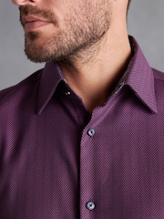 Purple Herringbone Regular Fit Single Cuff Signature Textured Trimmed Formal Shirt - Image 4 of 8