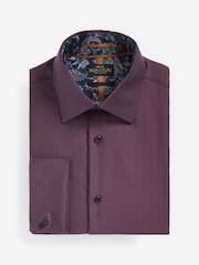 Purple Herringbone Regular Fit Single Cuff Signature Textured Trimmed Formal Shirt - Image 7 of 8
