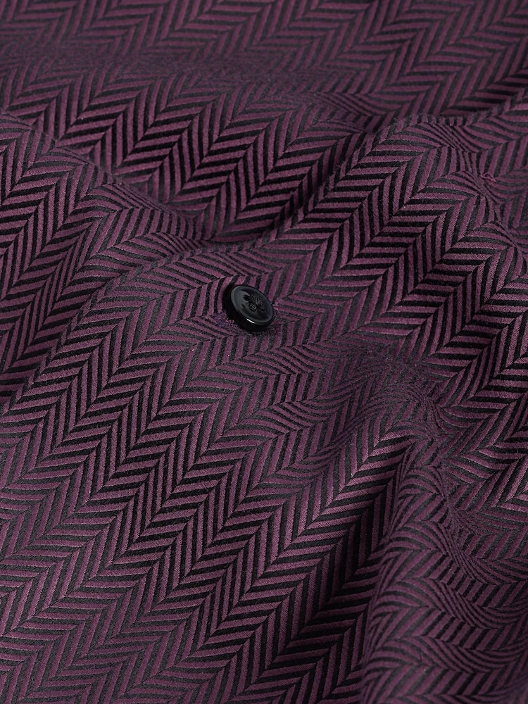 Purple Herringbone Regular Fit Single Cuff Signature Textured Trimmed Formal Shirt - Image 8 of 8
