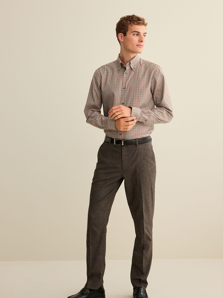 Neutral Brown Gingham Check Regular Fit Heritage Formal Shirt - Image 2 of 4