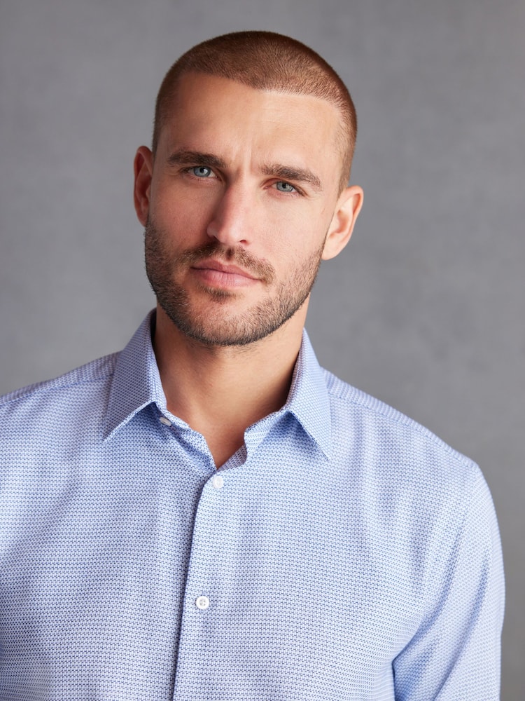 Light Blue Slim Fit Single Cuff Signature Trimmed Shirt - Image 1 of 7 Light Blue Slim Fit Single Cuff Signature Trimmed Shirt - Image 1 of 7