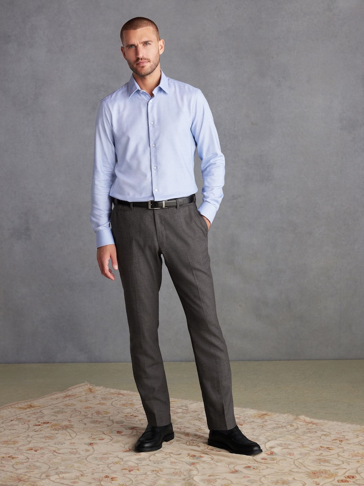 Light Blue Slim Fit Single Cuff Signature Trimmed Shirt - Image 2 of 7 Light Blue Slim Fit Single Cuff Signature Trimmed Shirt - Image 2 of 7