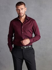 Burgundy Red Slim Fit Signature Premium 100% Cotton Textured Long Sleeve Single Cuff Shirt - Image 1 of 7