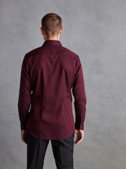 Burgundy Red Slim Fit Signature Premium 100% Cotton Textured Long Sleeve Single Cuff Shirt - Image 3 of 7