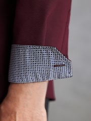 Burgundy Red Slim Fit Signature Premium 100% Cotton Textured Long Sleeve Single Cuff Shirt - Image 5 of 7